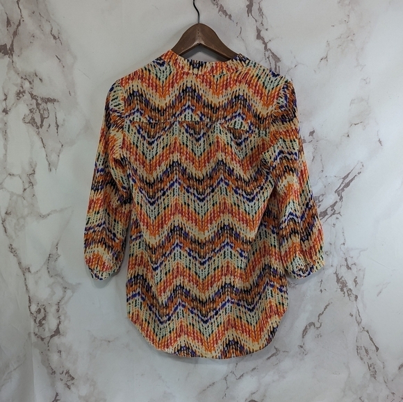 Amanda Uprichard Top Womens Small Orange Silk Chevron Popover Quarter Sleeve - Picture 5 of 10